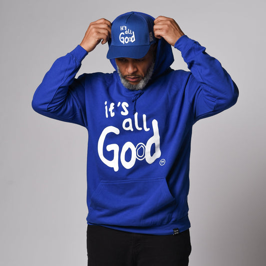 it's all God logo Fleece Pullover Hoodie - Blue